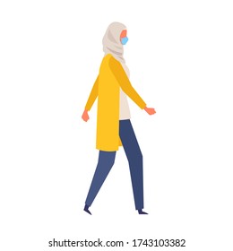 Vector flat illustration of woman wearing a surgical mask. The illustration for the topic of coronavirus; flu and cold. Vector illustration in flat style.