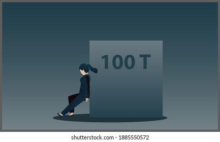 
vector flat illustration of women business pushing a 100 t beam