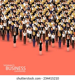 vector flat illustration of women business community. a crowd of women (business women or politicians).