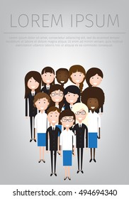 vector flat illustration of women business community. a large group of women. summit or conference family image