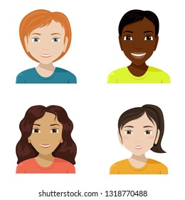 Vector flat illustration of women of different nationalities. Diversity.