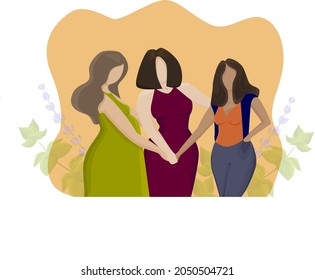 vector flat illustration of women of different nationality and social status partners girlfriends