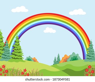 Ilustración plana vectorial de la madera y el arco iris