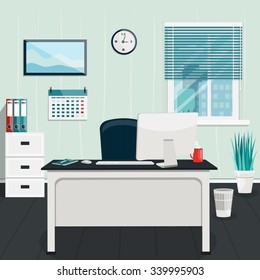 Vector flat illustration. Workplace concept. Modern office interior