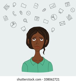 Vector flat illustration of workplace and coworking. Social network and community concept. Designer and internet layout. Cloud technology and services in line style icon. Character man in hackathon