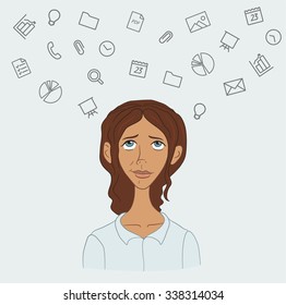 Vector flat illustration of workplace and coworking. Social network and community concept. Designer and internet layout. Cloud technology and services in line style icon. Character man in hackathon