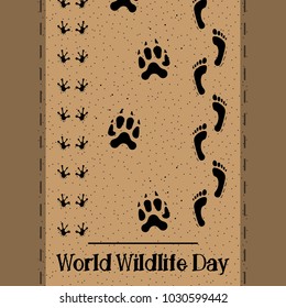 Vector flat Illustration of World Wildlife Day with Animal Footprint and Human Footprint