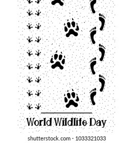 Vector flat Illustration of World Wildlife Day with Animal Footprint and Human Footprint