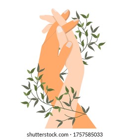 Vector flat illustration of woven hands of love