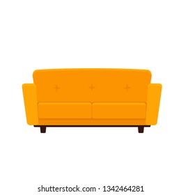 Vector flat illustration of yellow colored couch isolated on white background
