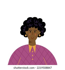 Vector flat illustration with young black woman. Modern fashion female character isolated on white background.