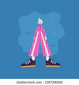 Vector flat illustration with young woman wearing pink sport suit.
