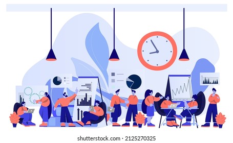 Vector flat illustration.businessperson work in open space office.workplace for teamwork.meeting and freelance job. 