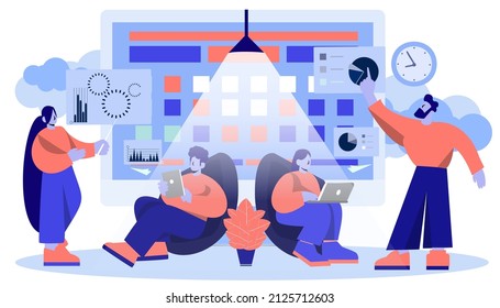 Vector flat illustration.businessperson work in open space office.workplace for teamwork.meeting and freelance job. 