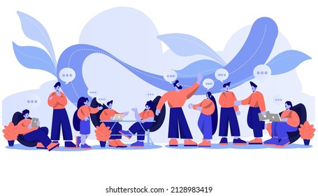 Vector flat illustration.businessperson work in open space office.workplace for teamwork.meeting and freelance job. 