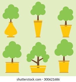 Vector flat illustrations of garden tree pot summer 