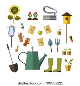  Vector flat illustrations. Gardening and horticulture, hobby