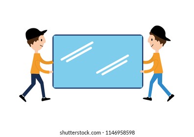 Vector flat illustrations, online shopping, buying and selling, banner, presentation, social media. When receiving a check on account, an online store. Delivery to the door. Carefully brittle glass