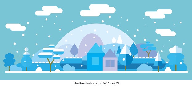 Vector flat illustrtaion with winter landscape