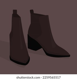 Vector flat image of autumn-spring women's shoes. Short women's boots with heels. Design for backgrounds, templates, banners, textiles, posters, cards.