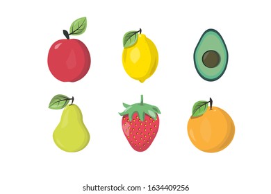 Vector flat image of berries and fruits on a white background