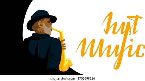 Vector flat image of black man playing saxophone