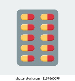 Vector Flat Image Of A Blister Of Tablets. Pills For Oral Administration.