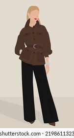 Vector flat image of a blonde girl. Blonde in a light shirt, dark pants and shoes. Design for postcards, avatars, posters, backgrounds, templates, textiles, banners, portraits.