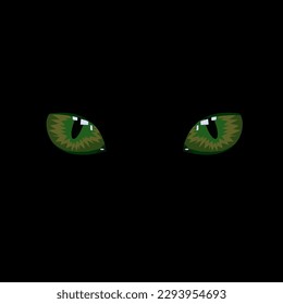 Vector flat image of cats eyes. Dark background.