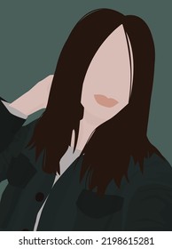 Vector flat image of a dark-haired girl in a shirt. A brunette in a dark green shirt. Design for postcards, backgrounds, posters, avatars, textiles, banners, templates.