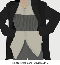 Vector flat image of a girl in a business suit. Lady in a jacket, shirt, vest, pants. The image is in grayscale. Design for cards, posters, backgrounds, avatars, textiles, t-shirts.