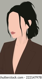 Vector flat image of a girl with four of a kind. A lady with dark hair in a brown jacket. Young and beautiful girl. Design for postcards, avatars, posters, backgrounds, templates, banners, textiles.