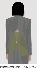 Imagen plana vectorial de una chica con una chaqueta, la parte superior y los pantalones. La dama de traje gris. Ropa fina y sencilla. Diseño para postales, carteles, fondos, plantillas, avatares, textiles, banners.