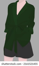 Vector flat image of a girl in a summer jacket and shorts. The lady is wearing a suit. Design for postcards, avatars, posters, backgrounds, templates, textiles.