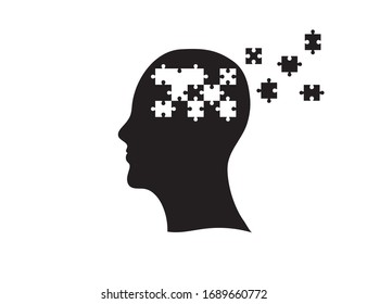Vector flat image of the head from the pieces of the puzzle. Medicine, business.