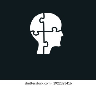 Vector flat image of the head from the pieces of the puzzle. Medicine, business.