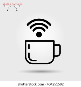Vector flat image. Icon of coffee and wi-fi, Internet