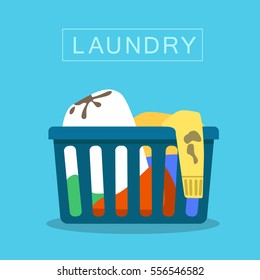  Vector Flat image icon of loundry basket with dirty clothes