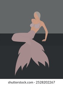 
Vector Imagen plana de una sirena con el pelo blanco. Linda jovencita. Diseño para avatares, carteles, fondos, Plantillas, Anuncios, textiles, postales.