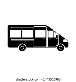 Vector, flat image of a minibus. Isolated icon of a minibus for the transport of passengers in black