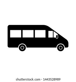Vector, flat image of a minibus. Isolated icon of a minibus for the transport of passengers in black