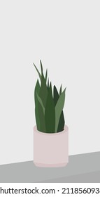 Vector flat image of a plant in a gray pot. Illustration in soothing colors. Image of flora. Design for posters, cards, textiles, templates, cartoons.