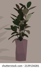 Vector Flat Image Of A Plant In A Tall Pot. Realistic Drawing Of A House Plant. Design For Postcards, Posters, Backgrounds, Templates, Textiles.