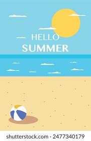 Vector flat image. Poster with the sea and the beach. Relaxation concept. Perfect for a summer sale post or banner.