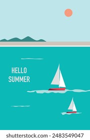 Vector flat image. Poster with the sea and the beach. Relaxation concept. Perfect for a summer sale post or banner.