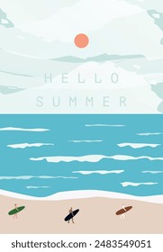 Vector flat image. Poster with the sea and the beach. Relaxation concept. Perfect for a summer sale post or banner.