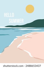 Vector flat image. Poster with the sea and the beach. Relaxation concept. Perfect for a summer sale post or banner.