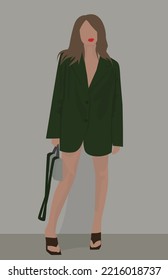 Vector flat image of a pretty girl in a loose jacket. A fair-haired girl with bright lips. Design for postcards, avatars, posters, backgrounds, templates, banners, textiles.