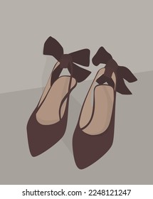 Vector flat image of summer women's shoes. Low-cut sandals in dark color on a gray background. Design for postcards, posters, backgrounds, templates, banners, textiles.