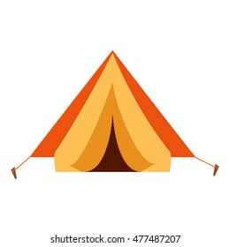 Vector flat with the image of a tourist tent. Hiking and camping tent vector icon. Tourist camp tent.
